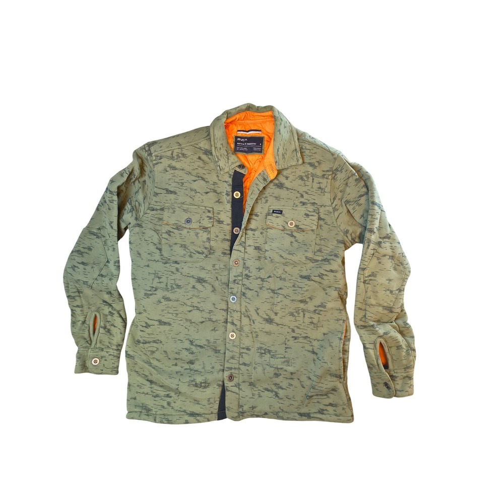 RVCA Nature X Industry Quilted Shirt Jacket Olive Green Orange Size S
